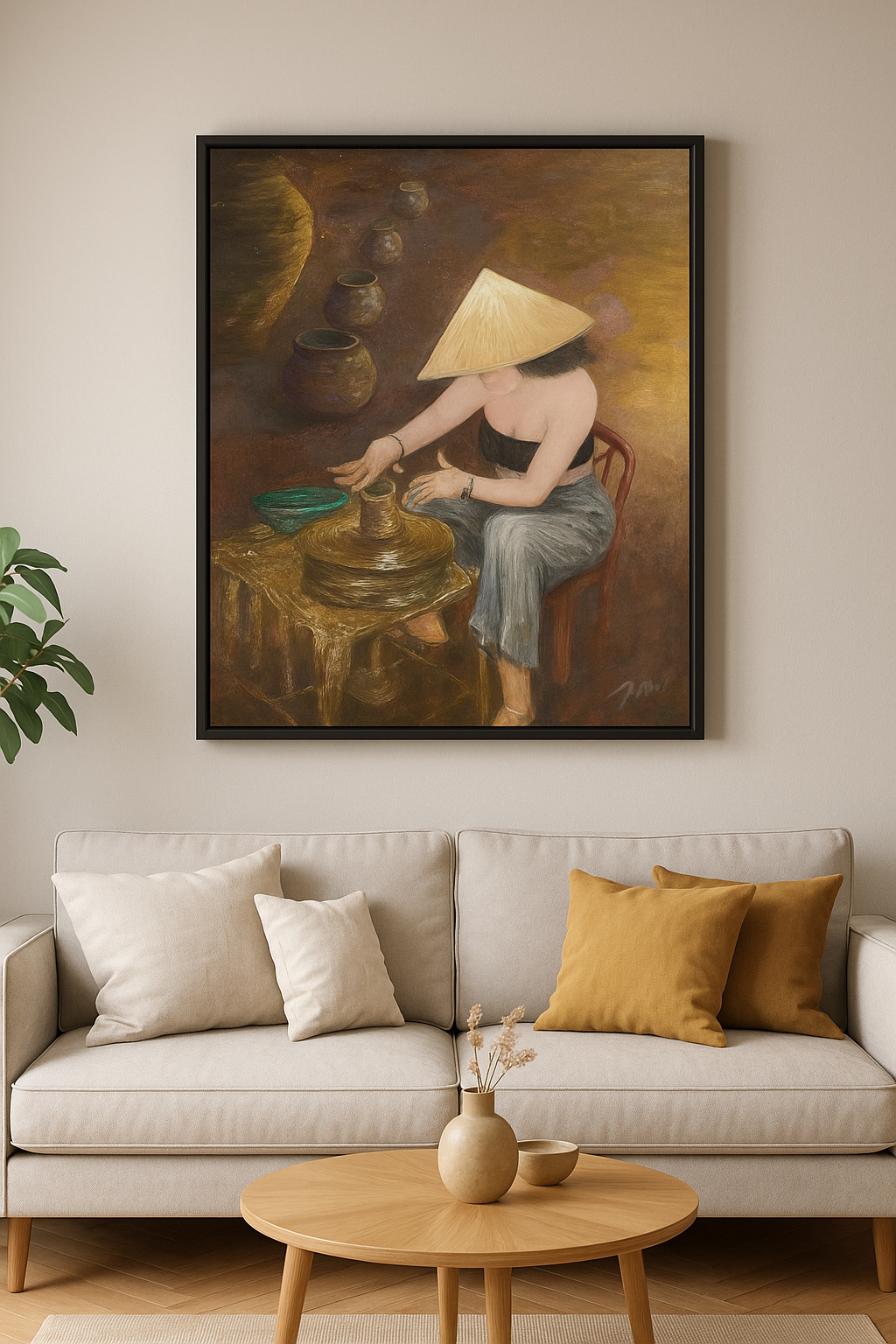 Clay Dreams in Thanh Ha Pottery Village, Hoi An – Original Oil Painting - Image 3