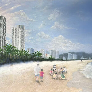 My Khe Beach wall art print with warm afternoon light, gentle waves, and peaceful Da Nang shoreline