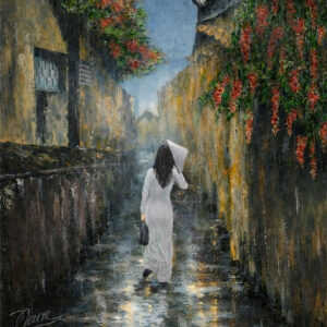 Walking Home After School art print depicting a child walking home in warm afternoon light