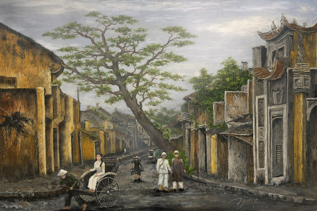 Original Hanoi oil painting The Street That Remembered – Hà Nội 1900