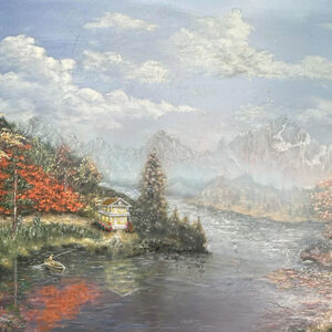 The Peaceful Time printable wall art digital download landscape oil painting river mountain scene