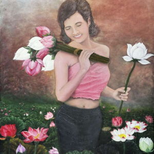 Timeless fine art print Pure Innocence featuring a serene woman in a lotus garden