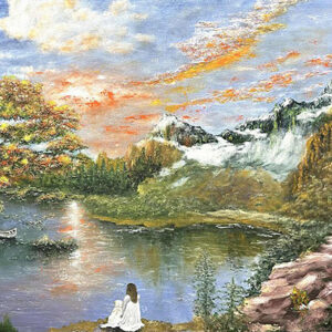 The Moment of a New Day printable wall art digital download sunrise landscape oil painting with warm morning light