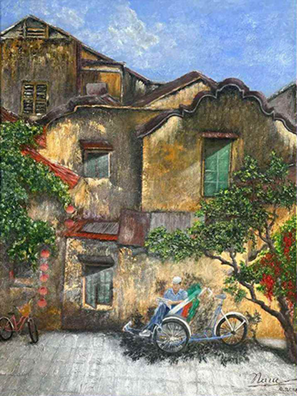 Whisper of the Ancient Town Hoi An oil painting depicting a nostalgic Vietnamese street scene
